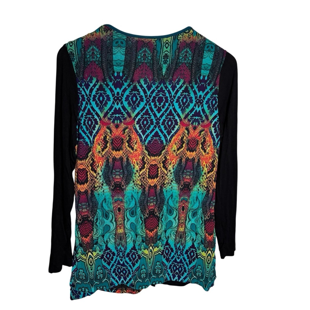 Kaktus black green abstract mixed media lace patchwork tunic blouse size M - Picture 2 of 8